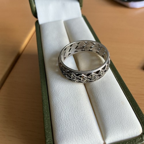 925 Silver Vintage Marcasite Design Band ring size S/ Beautiful - Picture 6 of 8