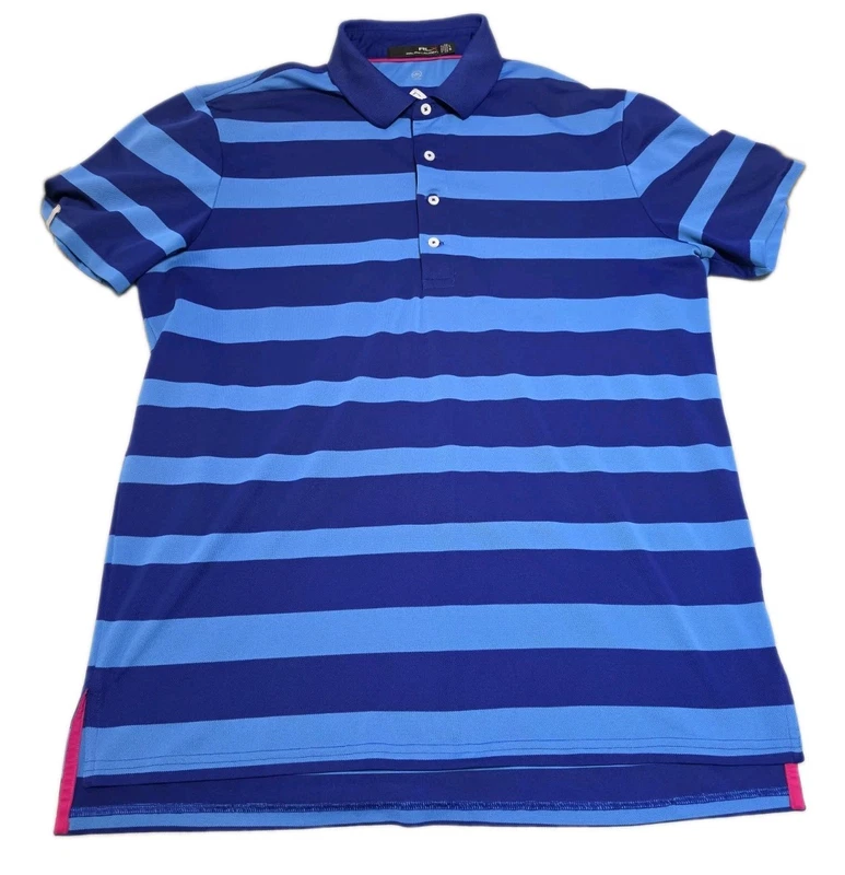 RLX Ralph Lauren Polo Shirt Large L Blue Striped Patriot Golf Club Eagle Wicking