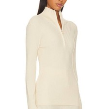 Varley Demi half zip knit sweater cream ivory ribbed quarter base top new Large