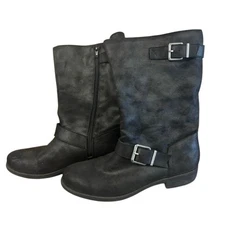 Crown Vintage Black Faux Suede Moto Buckle Biker Boots Women's Size 10M