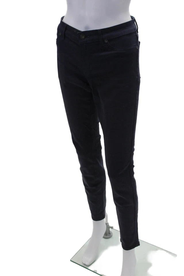 Pantalones Rich & Skinny Mujer Algodón Cremallera Botón Pierna Recta Azul Marino Talla EUR 27 Foto 2 de 4