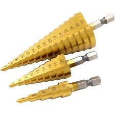 Titanium Step Drill Bit Hex Shank 3–32mm Straight Groove Pagoda