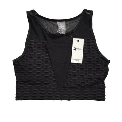 NWT LA Society Black Honeycomb Mesh High Neck Sports Bra Crop Top Size Small