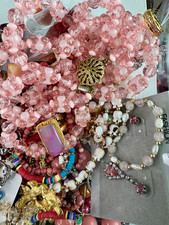 Wearable Pink Mixed Costume Jewelry Lot 1lb+ Necklaces Bracelets Brooch Earrings