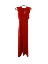 Altar d State Womens Maxi Dress Red Lace Front Slit V Neck Tie Size Small