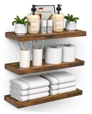  Floating Shelves for Wall – Bathroom Shelves Rustic 15.7inches Rustic Brown