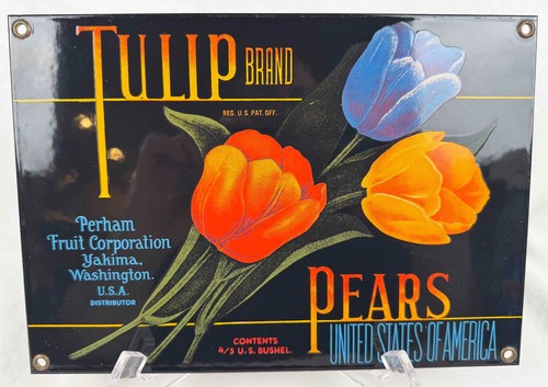 Tulip Brand Pears Fruit Corp. Ande Rooney Porcelain Enameled Metal Sign 10" x 7"