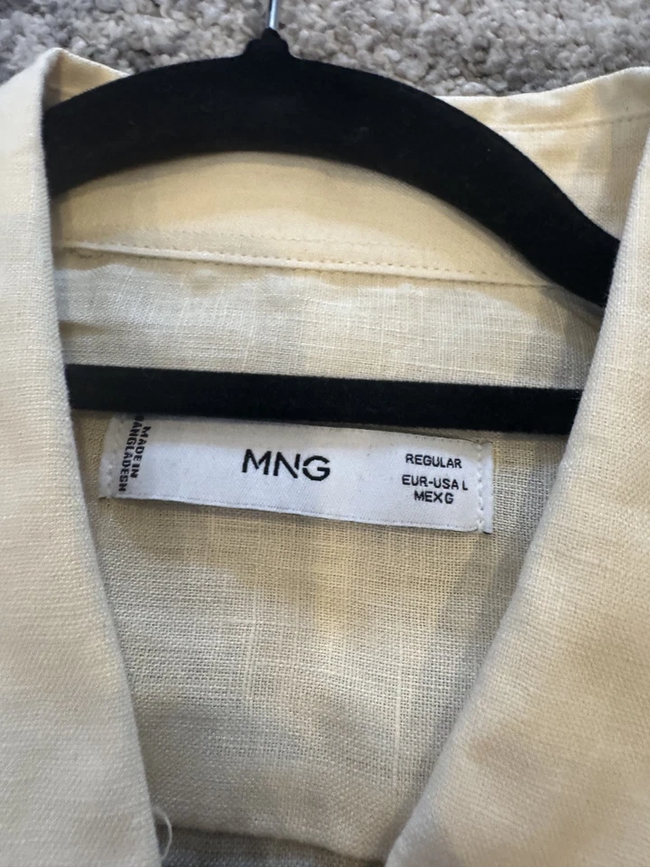 Mango, Para Hombre, Lino Abotonado Manga Larga Grande Clásico - Amarillo Brillante Foto 2 de 2