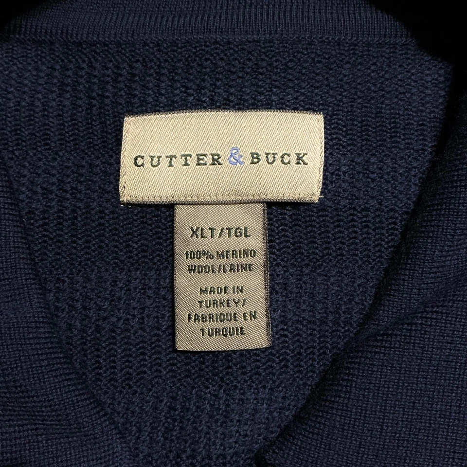 Cutter & Buck Men's XLT Merino Wool Long Sleeve Polo Sweater Navy Knit - Image 3 of 4