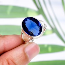 Statement 925 Sterling Silver Blue Sapphire Lab Handmade Dainty Beautiful Rings