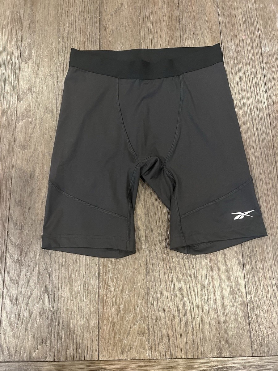Mens Black Reebok Spandex Compression Shorts Lycra Half
