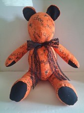 Halloween Teddy Bear Homemade 22" Orange w/ Black Boo Spider Webs Lace Bow