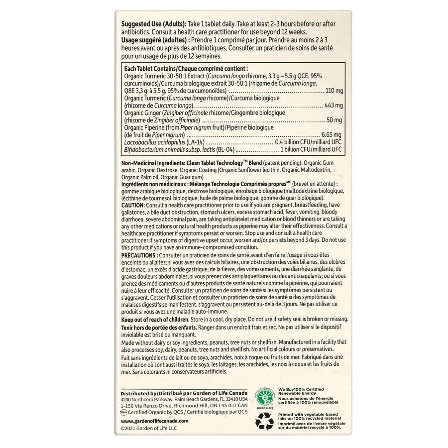 Método de extracción de cúrcuma Garden Of Life Organics no transgénico a base de hierbas 60 piezas NUEVO Foto 2 de 2