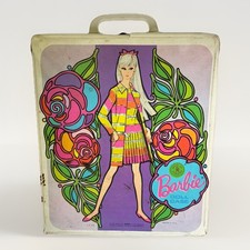 Vintage 1967 Barbie Doll Case Mod Floral Groovy Mattel White Vinyl Case 1002
