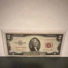 1953 $2 United States Red Seal Star Note Banknotes Serial 00860088A 