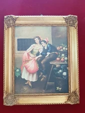 Hand-painted image with a classic gold leaf frame, 20x25 cm