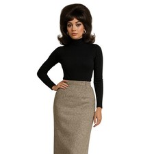 Vintage Gray Wool Pencil Skirt High Waist Lined Midi Classic Winter Workwear