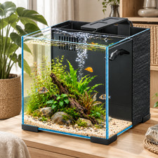 42L Aquarium Fish Tank LED Light Back Filter Pump Super White Galss 12L 22L 30L