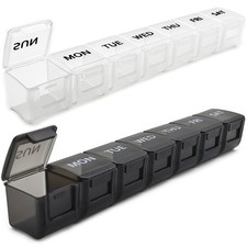 2 Pack Weekly Pill Organizer, Large 7 Day 2 Count Pack of 1 , White  Black