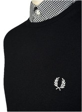 Fred Perry Merino Wool Crew Neck Jumper Mens XL Black Ska Mod Scooter Skins