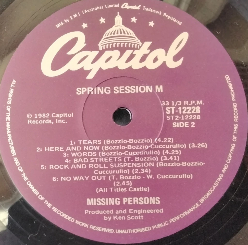 MISSING PERSONS Spring Session M CAPITOL ST.12228 AUS Primera edición New Wave/sintetizador LP Foto 4 de 4