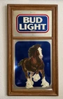 VTG Bud Light Beer Mirror Sign Clydesdale Horse Bar Wall Hanging 31x17.5 Rare