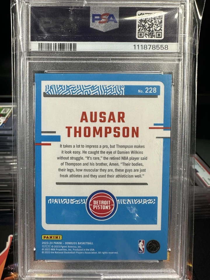 2023 Panini Donruss Rated Rookie Ausar Thompson #228 Holo Blue Laser /49 PSA 9 - Image 2 of 2