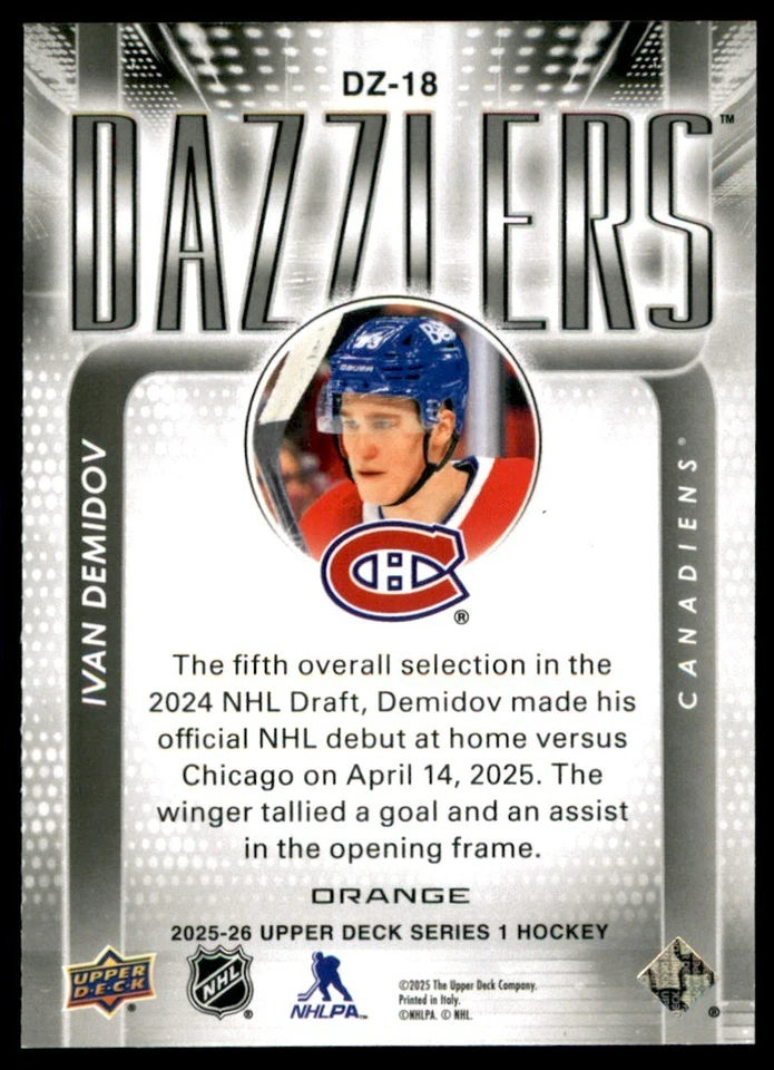 2025-26 UD Upper Deck Series 1 Orange Dazzlers DZ-1 - DZ-50 - Pick From List - Image 2 of 2