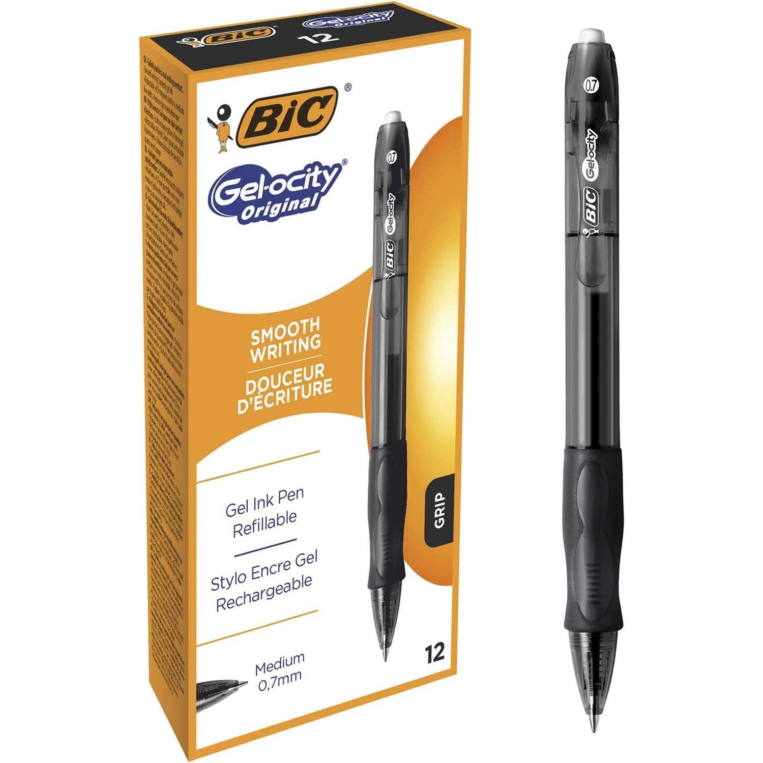 Stylo gel rétractable rechargeable pointe moyenne 0.7 mm fournitures écriture bureau