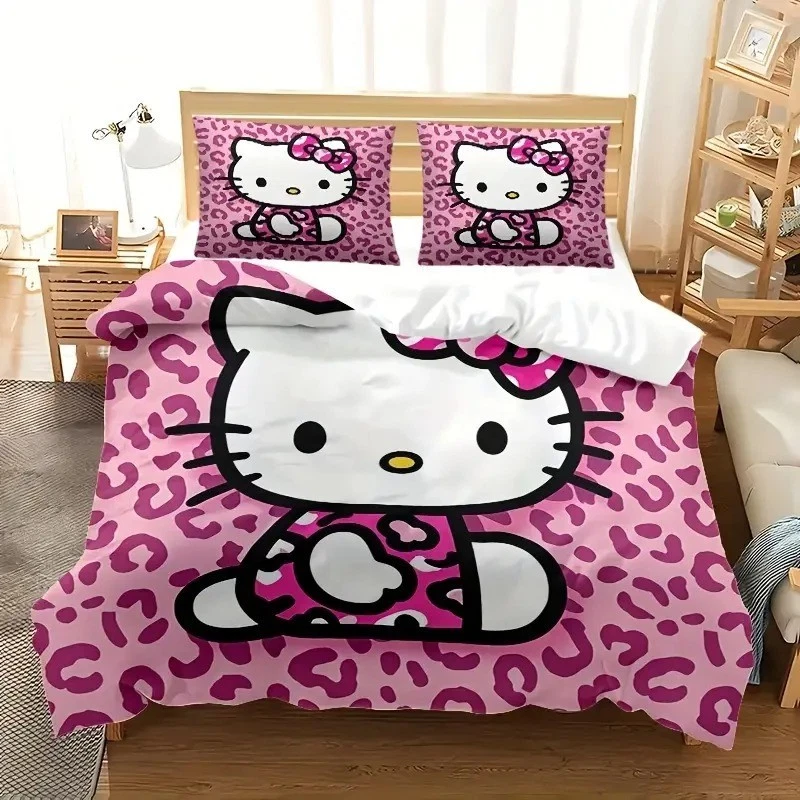 Sanrio Hello Kitty Leopard Print Comforter Duvet Cover Set, Cute Bedding Collection