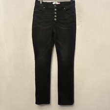 CAbi Women's Black Denim Straight Jeans Stretch Button Fly Pockets