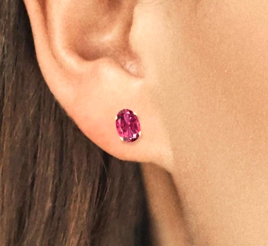 Aretes de plata 925 enchapados en oro amarillo corte ovalado 1,68 quilates turmalina rosa Foto 2 de 4