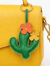 New Adorable Faux Leather Cactus with Flower Keychain / Purse Charm