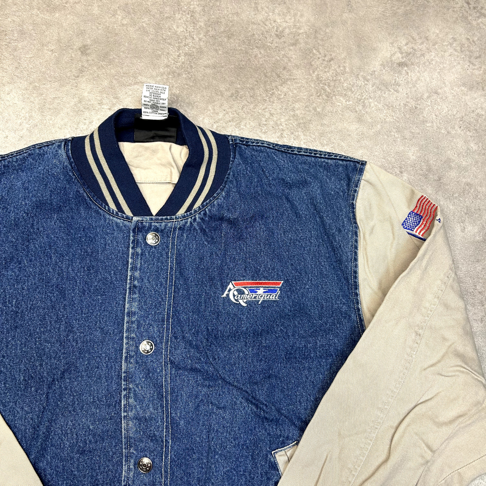 Hartwell Via Sport Bomber Jacket Mens Medium Embroidered Denim Varsity Coat Blue image 4