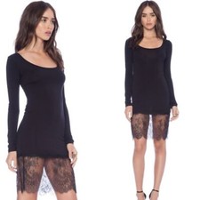 BCBGMAXAZRIA Livi Lace Trimmed Hem Dress WOMEN Size M Black So Cute