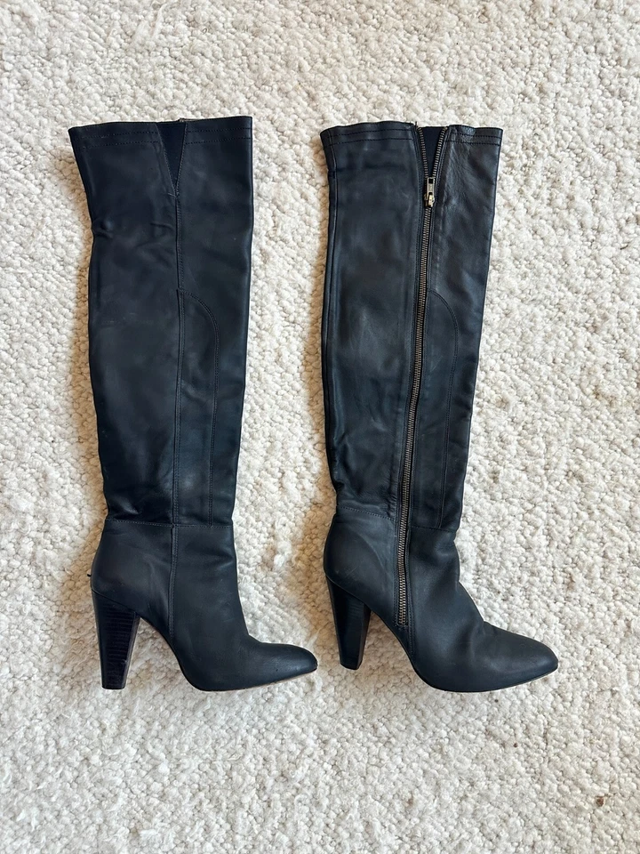 Joie Boots Grey Leather Over the Knee Size 38 - Image 2 of 4