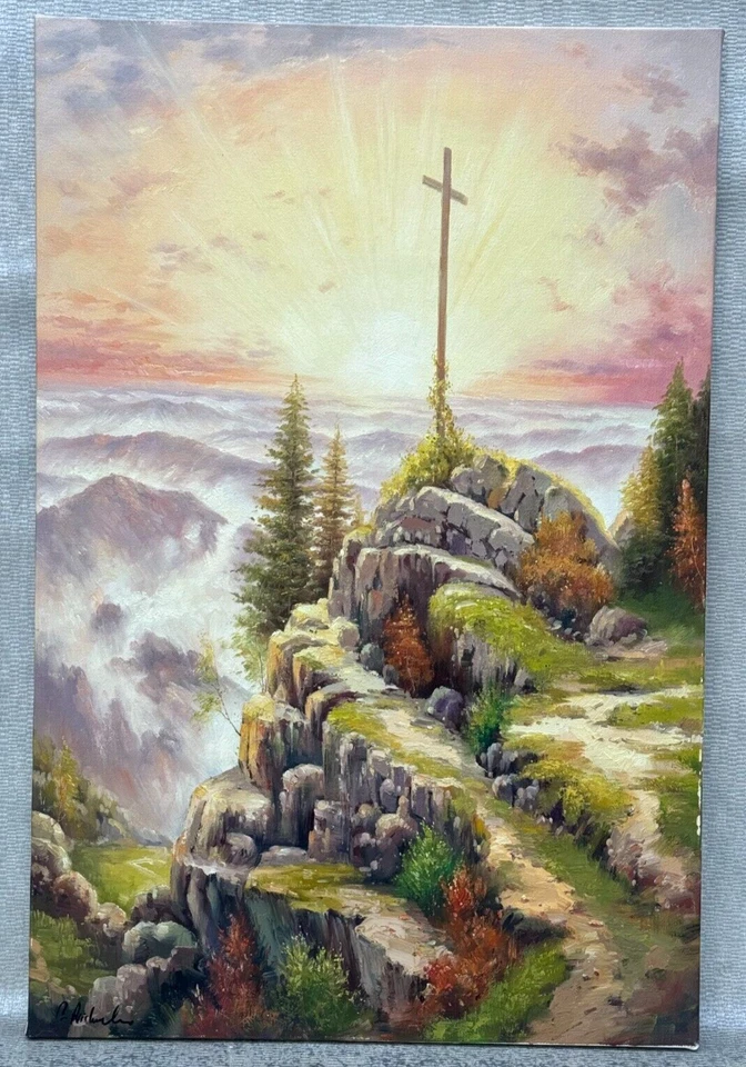 PARA CASA KINKADE CRISTIANISMO PINTURA AL ÓLEO CRISTIANA CRUZ CALVARIO ARTE BÍBLICO Foto 2 de 4