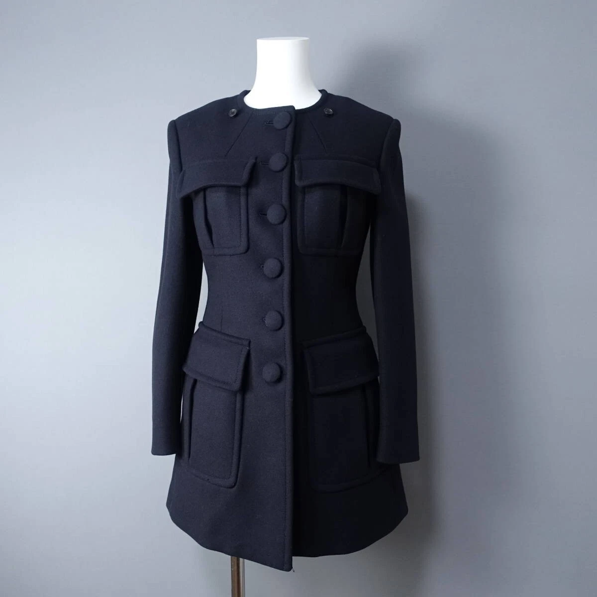 PRADA Cappotto di Lana Lussuosa Atmosfera Navy Scuro Donna 36