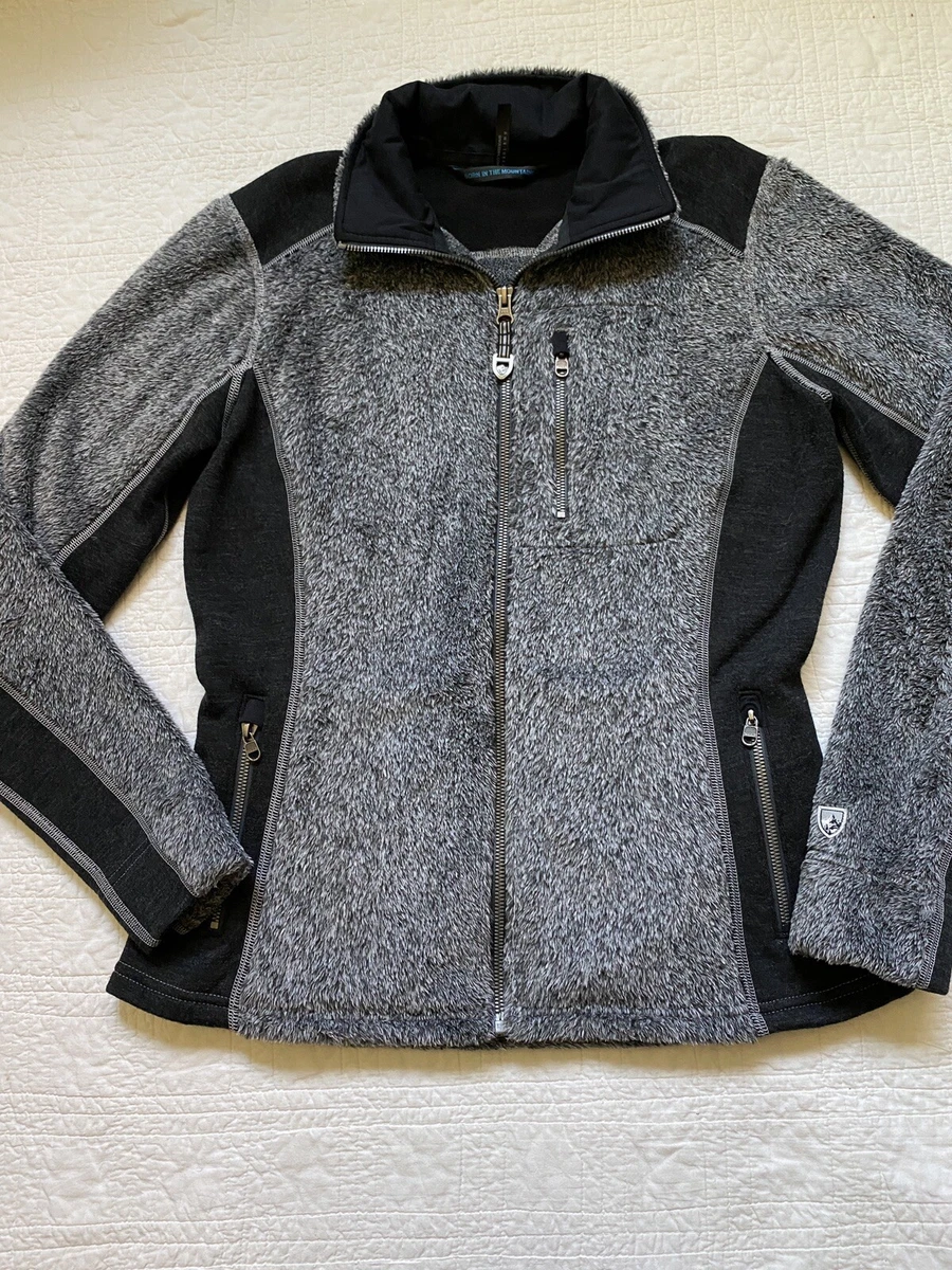 Kuhl Sweatshirt Size S Alpenlux Fleece Jacket Womens Gray Black Full zip  Sherpa