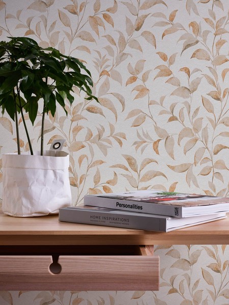 Vliestapete Blattmuster Struktur Floral Aquarell Weiß Orange 38962-3 (3,72€/1Qm)-image