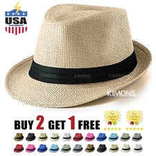 Straw Fedora Hat Trilby Cuban Sun Cap Summer Beach Sun Panama Short Brim Floral