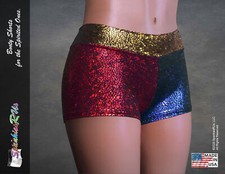 NEW Harley Quinn Inspired Red/Blue/Gold Combo Booty Shorts 