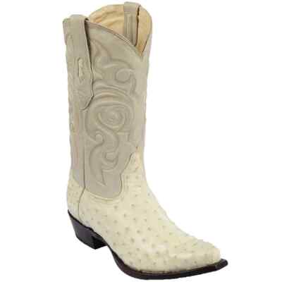 LOS ALTOS GENUINE WINTER WHITE OSTRICH SNIP TOE WESTERN COWBOY BOOT D 940304