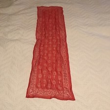Vtg Long Rectangular Orange Sheer Show Thru Pattern Scarf Hair Wrap 40x11.5  