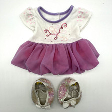 Build A Bear White Pink Purple Sequin Cotton Dress  Shoes Teddy Clothes Outfit