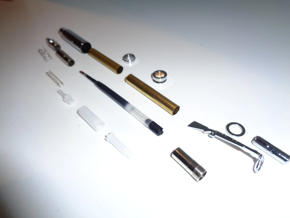 Cromo, bolígrafo Bullet Click con clip para rifle kit de torneado de madera