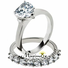 2.7 Ct Heart Cut Cubic Zirconia Stainless Steel Wedding Ring Set Women's Sz 5-10