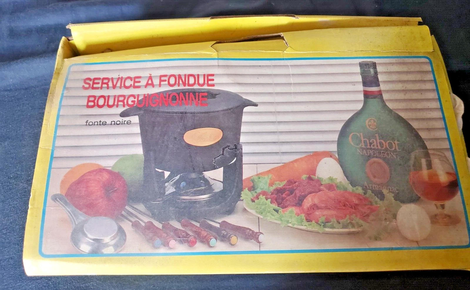 Vintage French Black Cast Iron Fondue Bourguigonne Set Including Forks