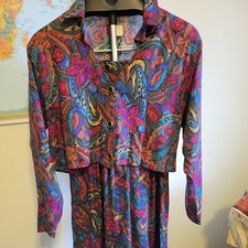 Vintage 90s Set Crop Top w/ ultra High Waist Wide Leg crop Pants 11 jewel tones