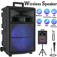 15" Portable Party Wireless Speaker 10000W Super Bass / Lights USB TF AUX FM TWS